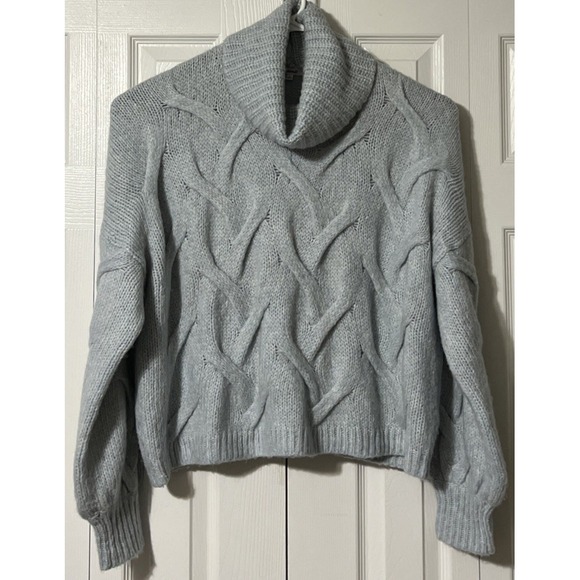 Madewell Somervell Modern Cable Turtleneck Cropped Sweater Medium Powder Blue - Picture 9 of 10
